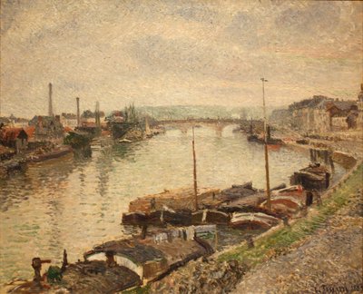 ルーアンの石橋とはしけ 作： Camille Jacob Pissarro